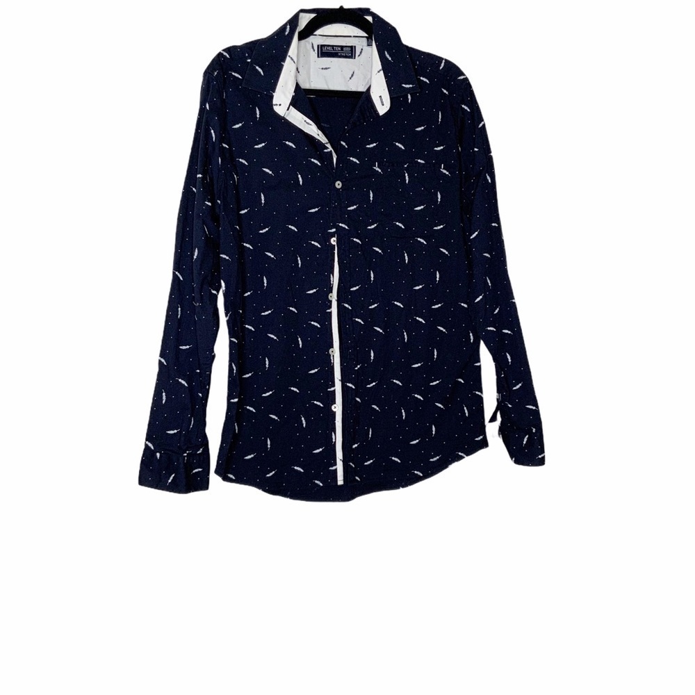 Level Ten Dark Blue Mens Buttoned Down Shirt . L